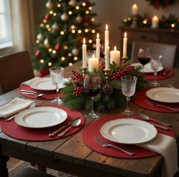Unbranded Other - Red Round Braided Woven Vinyl Placemats Set of 6 Holiday Dining Table 14.5" VG